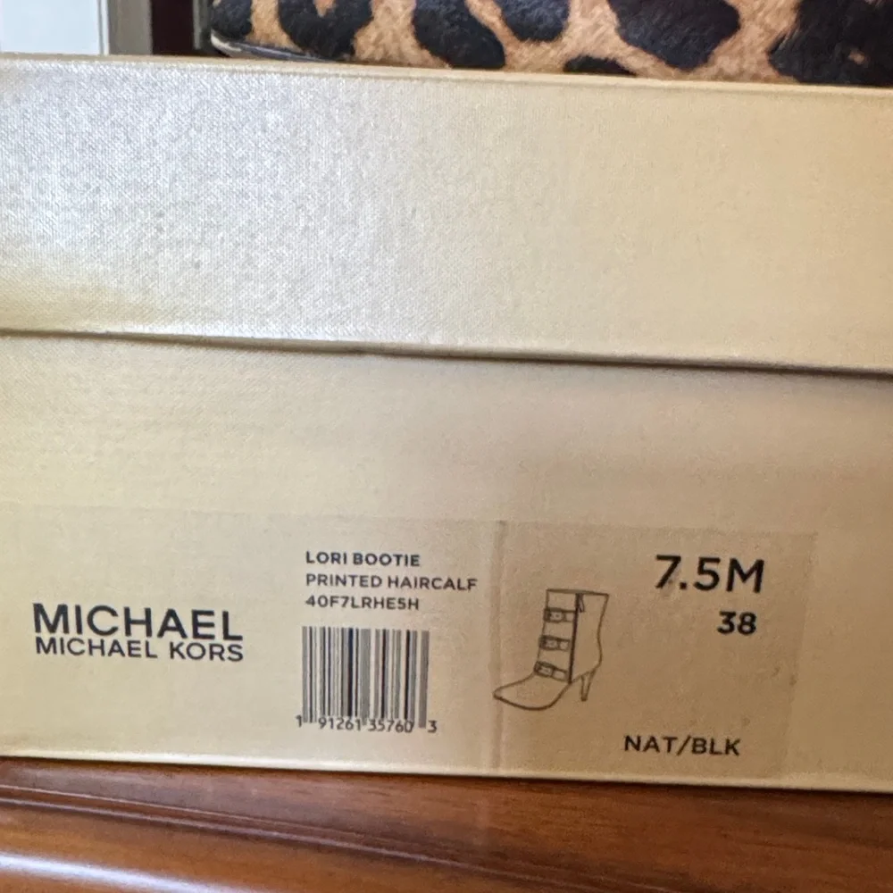 Michael Kors Leather Black and Brown Leopard Heeled Boots